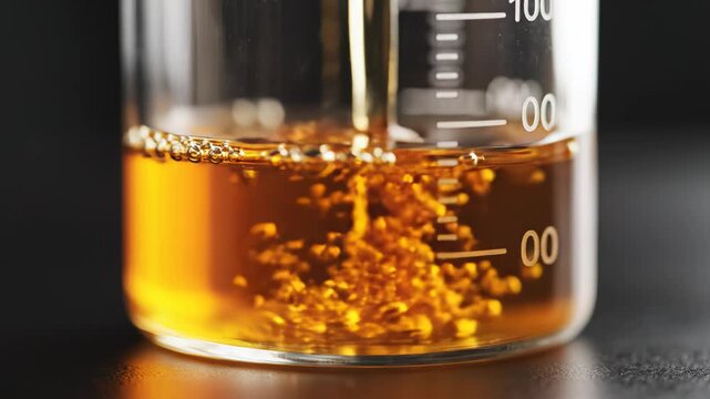 Glass beaker with yellow liquid