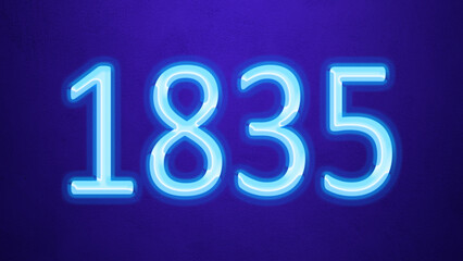 Glowing blue number design of 1835 on blue background.