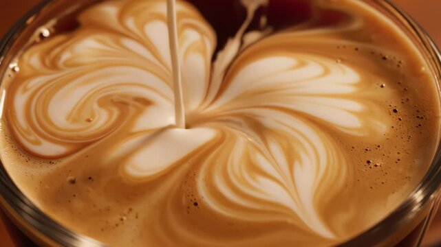 Coffee milk pouring flower design