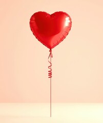 A red heart balloon is floating in the air