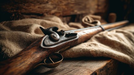 Vintage Firearm on Rustic Wooden Surface