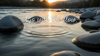 Sunset Over River With Ripples and Inspirational Quote