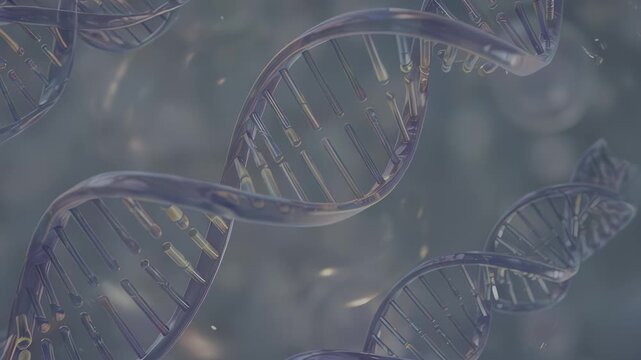 DNA strands within a translucent cell, showcasing intricate helical structures and molecular details, highlighting the dynamic nature of genetic material in a biological environment