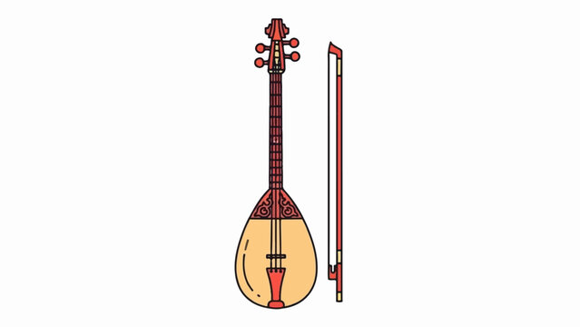 Traditional stringed instrument and bow, depicted in a flat, illustrative style
