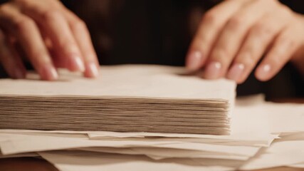 Hands with manicured nails handling papers