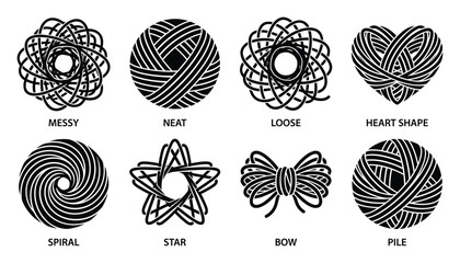 Yarn Ball Shapes Collection: Messy, Neat, Loose, Heart, Spiral, Star, Bow, and Pile