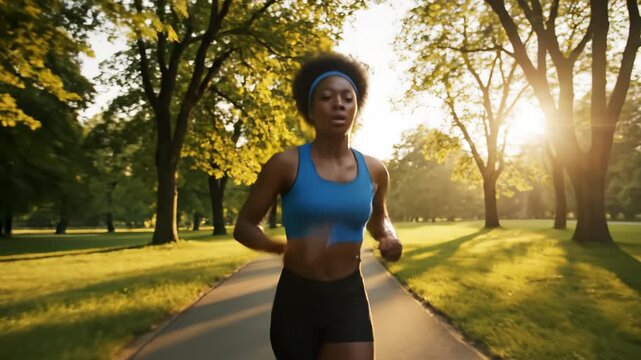 Woman running on park path