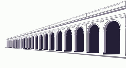 Long perspective view of a classic architectural arcade with multiple white arches creating a rhythmic and repeating pattern.