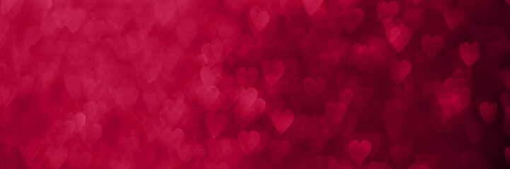 Magenta, pink hearts banner, sparkling glitter bokeh background header, valentines day abstract defocused texture. © MariiaDemchenko