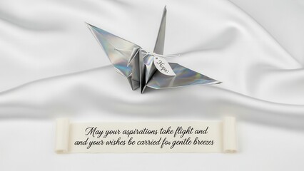 Silver Origami Crane with Hope Tag and Inspirational Message
