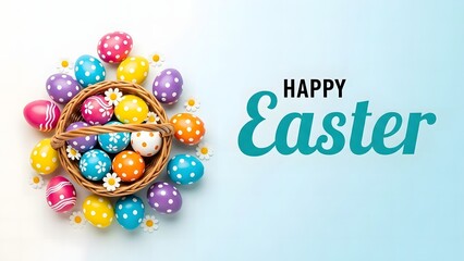 Happy easter celebration with colorful eggs in a basket