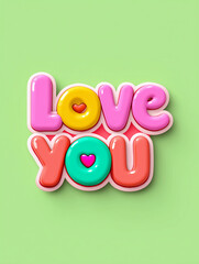 Bright postcard design for St. Valentine's Day to tell about feelings of love with colorful text "love you" on light green background