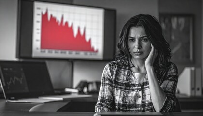 Financial Stress Concept: Data chart showing declining trends on screen
