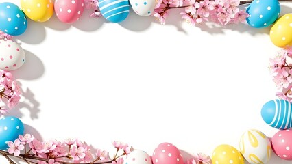 Easter eggs and flowers border frame for greeting cards and celebrations