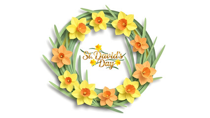 St. David's Day wreath with vibrant yellow and orange daffodils