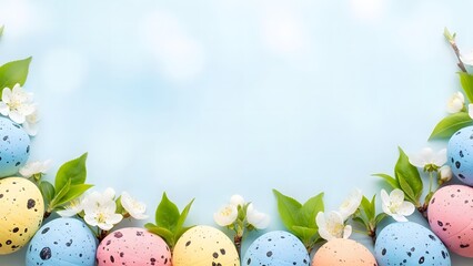 Easter eggs decoration with pastel colors and floral accents