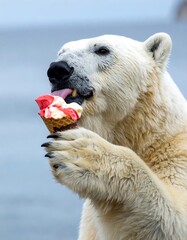 Polar Bear Enjoying a Sweet Treat - A Moment of Delight.