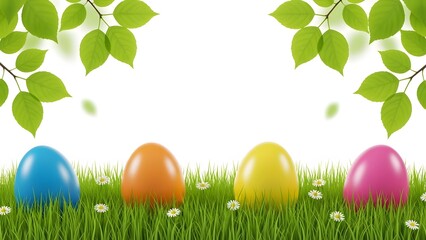 Easter eggs in grass with leaves colorful easter celebration