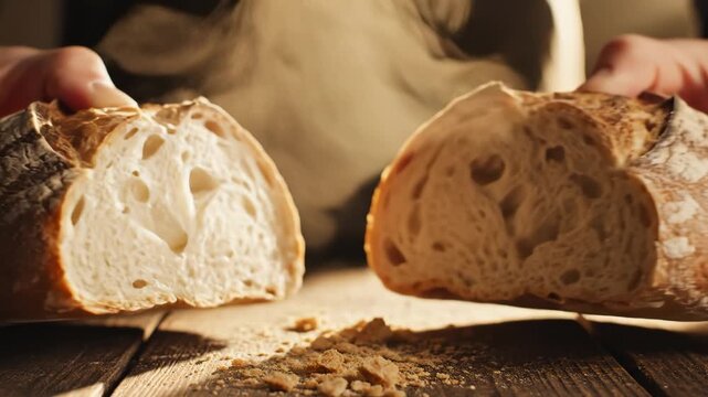 Hands holding freshly baked bread