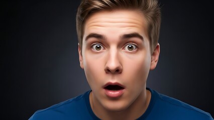Surprised Young Man with Wide Eyes and Open Mouth.
