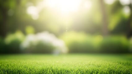 Easter sunrise in a lush green meadow with blurred floral background