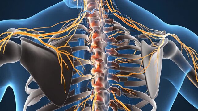 Medical illustration of human spinal cord and nervous system