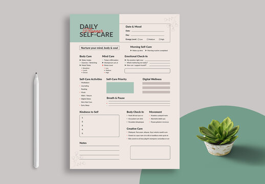Simple Self Care Planner Template Design Layout