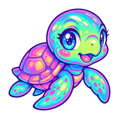 Obraz premium PNG Colorful cartoon turtle illustration.