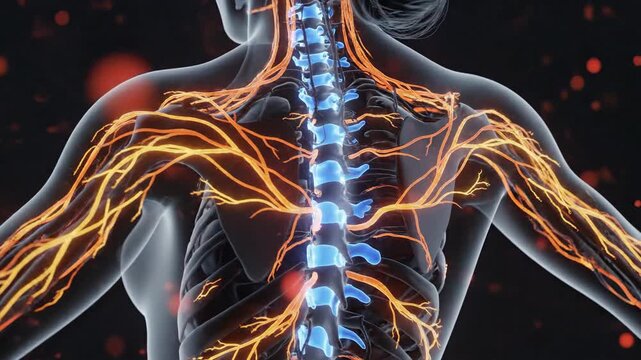 Anatomical illustration of human nervous system spine nerves body