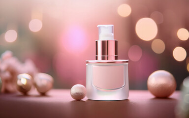 Envase de cosm&eacute;tico, estilo minimalista de lujo, fondo pastel, fotograf&iacute;a comercial.
