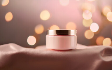 Envase de cosm&eacute;tico, estilo minimalista de lujo, fondo pastel, fotograf&iacute;a comercial.