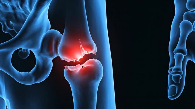 Medical illustration of human skeletal structure highlighting joint pain