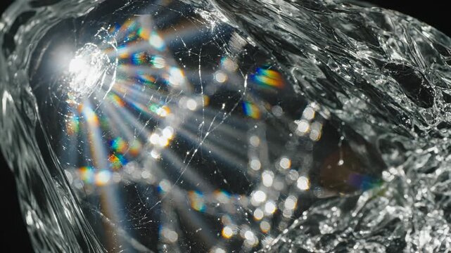 Closeup of shiny crinkled foil with light reflections