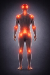 Full Body Chronic Pain and Inflammation Concept, Human Anatomy Showing Multiple Pain Points, Joint and Muscle Inflammation, Nervous System and Musculoskeletal Pain Visualization