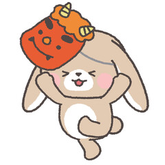 鬼の面をつけて逃げるたれみみうさぎ
