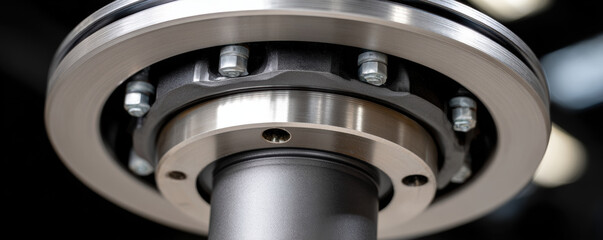 Detailed macro of upper strut mount and dust boot showcasing high fidelity and precision engineering. image captures intricate design and robust materials used in automotive suspension systems