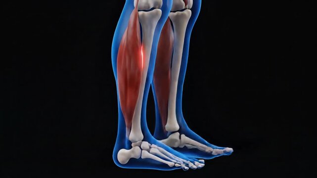 Anatomical illustration of human leg muscles and skeleton walking