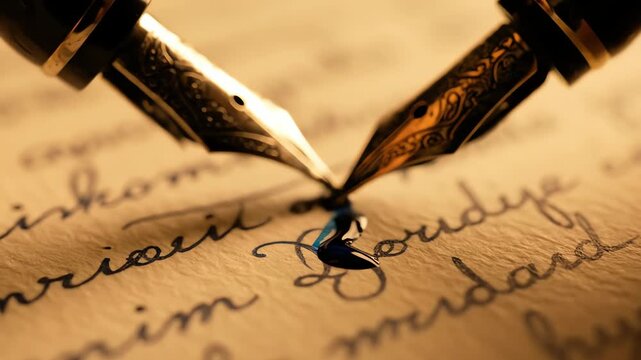 Fountain Pen Writing Elegant Cursive Script on Textured Paper - AI Generated