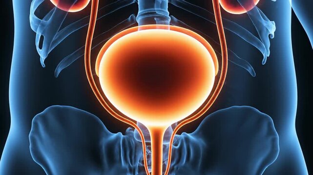 Medical illustration of human urinary system showing kidneys and bladder