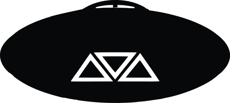 Classic unidentified flying object UFO silhouette featuring three triangle geometric shapes representing extraterrestrial alien spacecraft technology for science fiction mystery concept symbol.