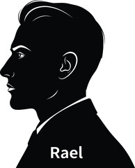 Stylish young man silhouette side profile portrait featuring distinct facial features short hair and business suit attire looking forward confident male head and shoulders black shape. © VectaNoor