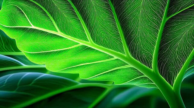Closeup of vibrant green leaf veins