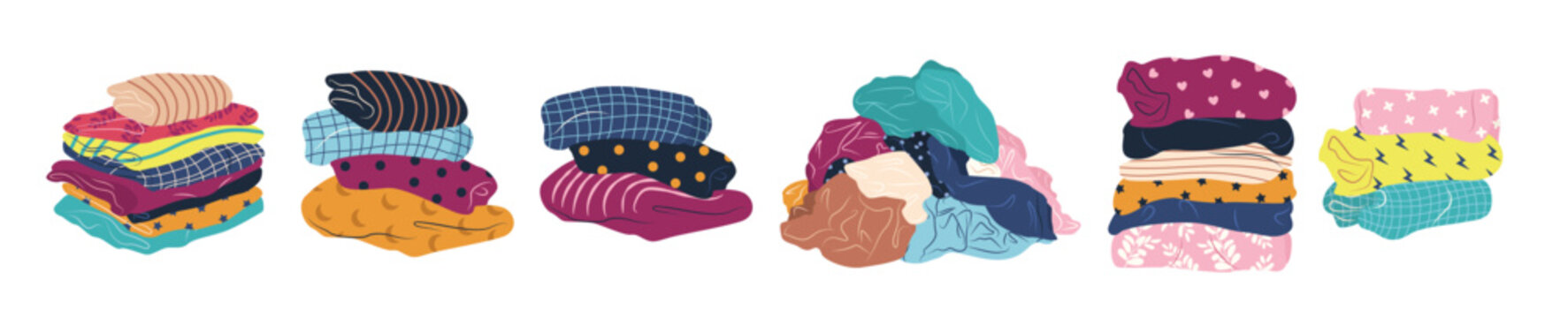 stack of clean ironed and dirty items of clothing set