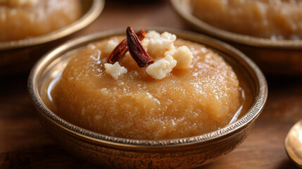Traditional Indian Halwa Dessert in Ceramic Bowl
