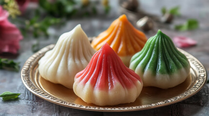 Traditional Indian Modak Sweets on Wooden Plate