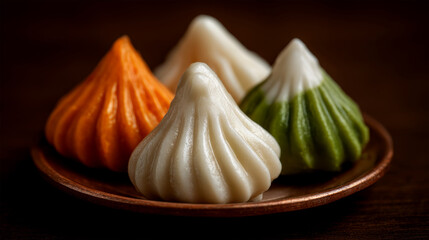 Traditional Indian Modak Sweets on Wooden Plate
