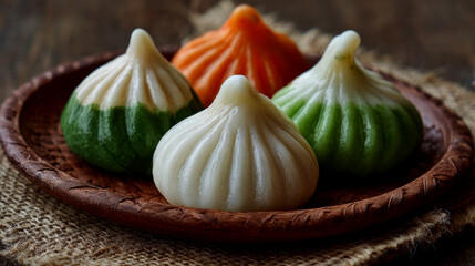 Traditional Indian Modak Sweets on Wooden Plate