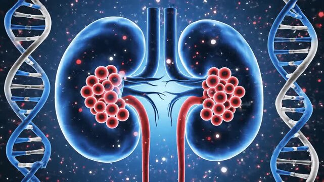Medical illustration of kidneys and dna strands scientific conceptual design