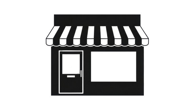 Black and white store front PNG isolated on transparent background, shop building graphic for commercial use