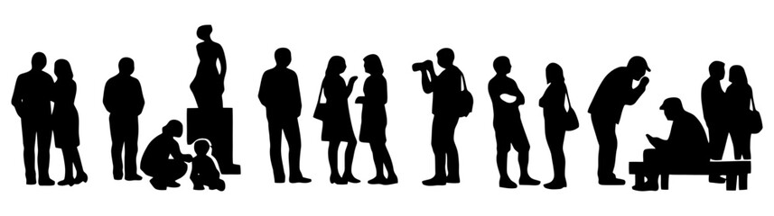 People standing in line silhouette set. vector illustration.